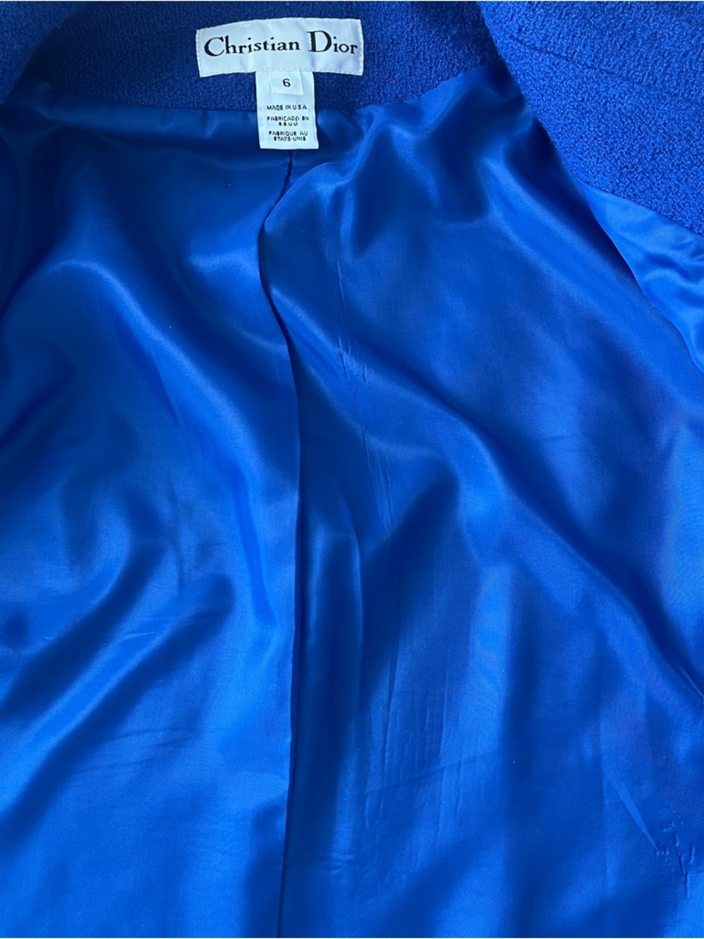 Vintage Christian Dior Blue Wool Double Breasted Military Blazer Jacket Size 6 - Picture 9 of 9